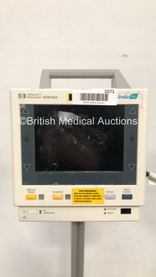 Hewlett Packard Viridia M3 Patient Monitor on Stand with Agilent M3000A Module with ECG/Resp, SPO2, NBP, Press and Temp Options (No Power) *S/N DE9452 - 2