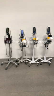4 x Welch Allyn SPOT Vital Signs Monitors on Stands (All Power Up)