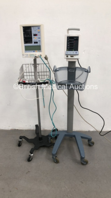 1 x Datascope Accutorr Plus Vital Signs Monitor on Stand with SPO2 Finger Sensor and BP Hose and 1 x Datascope Duo Vital Signs Monitor on Stand (Both Power Up) *S*