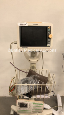 1 x Welch Allyn SPOT Vital Signs Monitor on Stand with BP Hose and Cuff (Powers Up) and 1 x Philips SureSigns VM4 Patient Monitor on Stand with ECG, SPO2 and BP Options (No Power) - 3