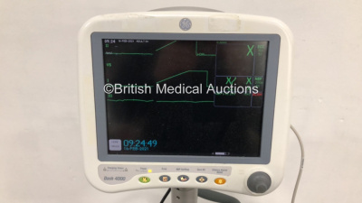 GE Dash 4000 Patient Monitor on Stand with BP1/3, BP2/4, SPO2, Temp/CO, NBP and ECG Options (Powers Up) - 2