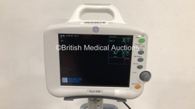 GE Dash 3000 Patient Monitor on Stand with SPO2, Temp/Co, NBP and ECG Options (Powers Up) - 2