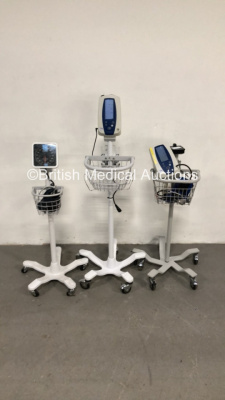 2 x Welch Allyn SPOT Vital Signs Monitors on Stands and 1 x Welch Allyn Blood Pressure Meter on Stand with BP Hose and Cuff (Both Power Up) *S/N 20081251*