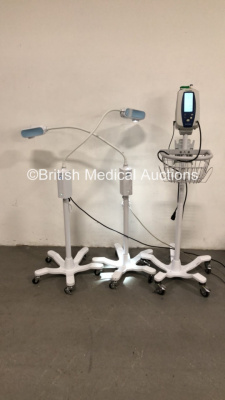 1 x Welch Allyn SPOT Vital Signs Monitor on Stand (No Power) and 2 x Welch Allyn GS 300 Patient Examination Lamps on Stands ( 1 x Powers Up with Damage - See Pictures and 1 x No Power)