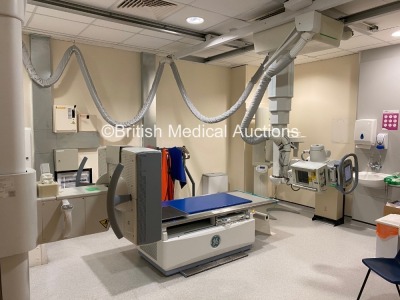GE 6000D DR Bucky Complete System (MX100 Tube 2017) - *Mfd - 2009* Including Patient Table, OTC, Wall Stand, Cables, Detectors, Ceiling Runners and System Cabinet. The System has been Professionally Deinstalled, for Further Information Contact Glenn Adams