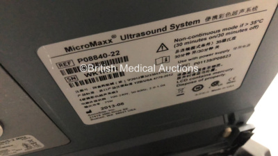 SonoSite MicroMaxx Portable Ultrasound Machine Ref P08840-20 *S/N WK1H7R* **Mfd 06/213** Boot Version 30.80.306.030 ARM 30.80.306.030 with 2 x Transducers / Probes (C60e/5-2 MHz Ref P07633-30 *Mfd 05/2013* and ICT/8-5 MHz Ref P04538-16A *Mfd 03/2013*) on - 10