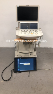 Philips iE33 Flat Screen Ultrasound Scanner Rev F1 *S/N 02XF80* **Mfd 06/2008** Software Version 5.2.2.44 with 1 x Transducer / Probe (S5-1) and Mitsubishi MD3000 Video Cassette Recorder (Powers Up with Blank Screen - Donor Monitor Used in Picture - Monit