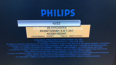 Philips iU22 Flat Screen Ultrasound Scanner Rev E.2 *S/N 02XRPL* *Mfd 11/2007** Software Version 4.0.1.357 with 1 x Transducer / Probe (C9-5ec) and Sony UP-D897 Digital Graphic Printer (Powers Up) - 6