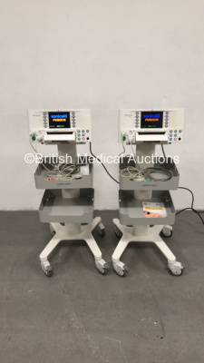 2 x Huntleigh Sonicaid Encore FM800 Encore Fetal Monitors with 2 x US Transducers, 2 x Toco Transducers and 2 x Finger Triggers (Both Power Up) *S/N 751CX0200280-10 / 715CX0200218-10*