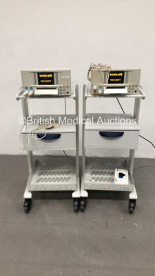 2 x Huntleigh Sonicaid FM800 Fetal Monitors on Stands with 2 x ULT Transducers and 2 x Toco Transducers (Both Power Up) *S/N 739AX0230129-07 / 739AX0230127-07*