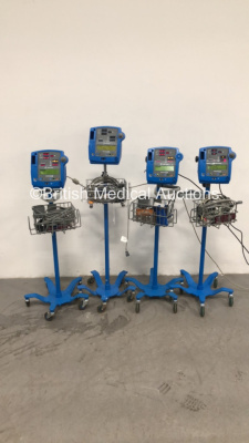 3 x GE Dinamap Pro 400 V2 Vital Signs Monitors on Stands (1 x Missing Dial) and 1 x GE Dinamap Pro 400 Vital Signs Monitor on Stand with Selection of Cables (3 x Power Up) *S/N AAX08060039SA / AAX08100125SA / 010M0169016 / AAX08100050SA* C4/9, C4/18, C4/1