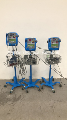 3 x GE Pro 400 V2 Vital Signs Monitors on Stands with Cables (All Power Up) *S/N AAX08380021SA / AAX08100040SA / AAX08100004SA* C4/16, C4/15