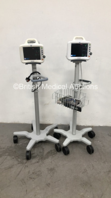 2 x GE Dash 3000 Patient Monitors on Stands 1 x with B2/4, SPO2, Temp/Co, NBP and ECG Options and SPO2 Leads and ECG Leads and 1 x with SPO2, Temp/Co, NBP and ECG Options with SPO2 Lead and BP Hose (Both Power Up) *S/N SHQ11342166SA / SHQ11342167SA* C4/29
