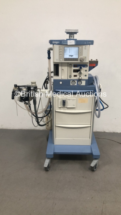 Drager Fabius Tiro Anaesthesia Machine Software Version 3.22 Total Hours Run 38179 Ventilator Hours 487 with Drager Scio Four Oxi Gas Module, Bellows and Hoses (Powers Up) *S/N ASAD-0011* **Mfd 2009**