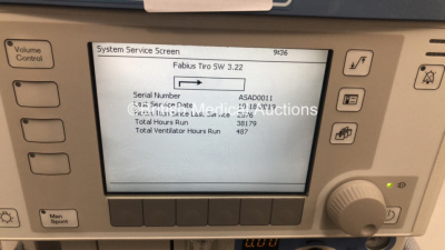 Drager Fabius Tiro Anaesthesia Machine Software Version 3.22 Total Hours Run 38179 Ventilator Hours 487 with Drager Scio Four Oxi Gas Module, Bellows and Hoses (Powers Up) *S/N ASAD-0011* **Mfd 2009** - 6