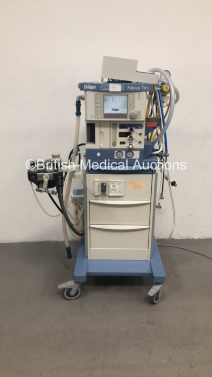 Drager Fabius Tiro Anaesthesia Machine Software Version 3.37b Total Hours Run 38791 Ventilator Hours 274 with Drager Scio Four Oxi Gas Module, Bellows and Hoses (Powers Up) *S/N ASAD-0014* **Mfd 2009**