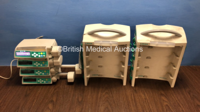 Job Lot of 4 x B.Braun Perfusor Space Modular Infusion Systems with 4 x Batteries, 2 x B.Braun Space Station and 1 x Power Supply (All Power Up with 1 x Damaged Display ) *274243 / 274274 / 274322 / 273238*