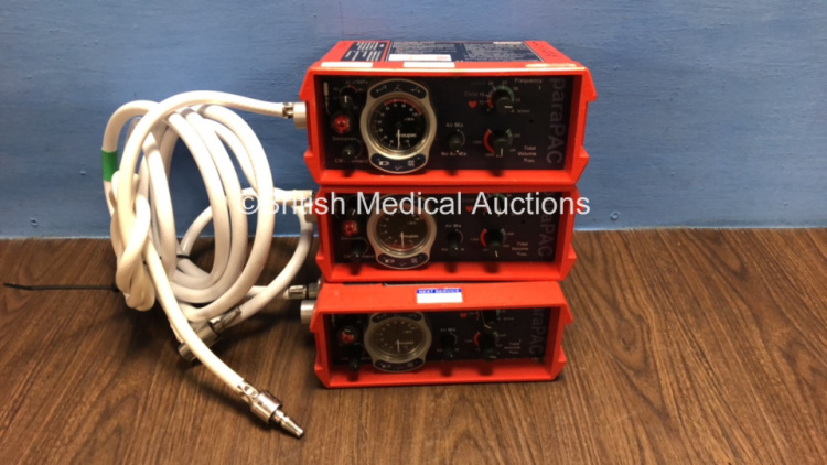 3 x Smith paraPAC 200D MRI Compatible Ventilators with 3 x Hoses *0912197 / 0910257 / 1102624*