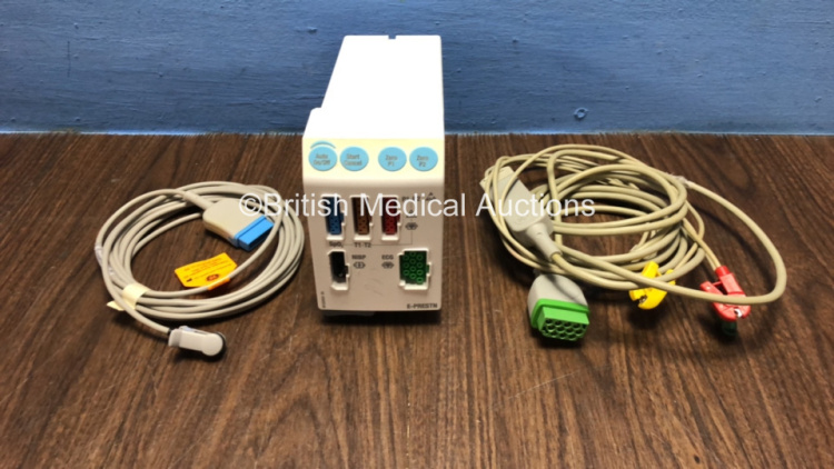 GE E-PRESTN-00 Module with SpO2, T1-T2, P1-P2, NIBP and ECG Option *Mfd 07 / 2007* with 1 x ECG Lead and 1 x SpO2 Lead *6435363*