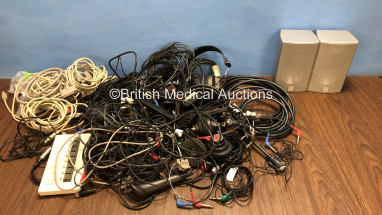 Job Lot of Various Audiometer Accessories Including Headsets, 2 x Caton Speakers and Connecting Cables