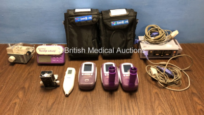 Mixed Lot Including HAAG-Streit T 90079376 Tonometer (Missing Part) 3 x Bedfont No Breath Meters, 1 x Drager JM-103 Jaundice Meter, 1 x Nellcor N-560 with Lead and 1 x Bird Low Flow Air/O2 Blender