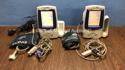 2 x Welch Allyn Spot Vital Signs LXi Monitors with 2 x Power Supply, 2 x BP Hoses and 2 x Cuffs with Leads (Both Power Up)