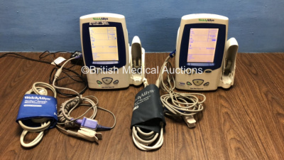 2 x Welch Allyn Spot Vital Signs LXi Monitors with 2 x Power Supply, 2 x BP Hoses and 2 x Cuffs with Leads (Both Power Up)