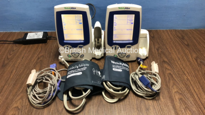 2 x Welch Allyn Spot Vital Signs LXi Monitors with 1 x Power Supply, 2 x BP Hoses and 2 x Cuffs with Leads (Both Power Up)