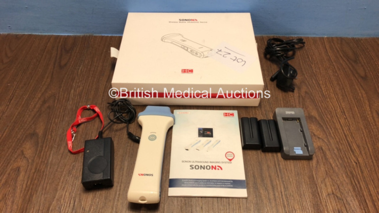 Healcerion Sonon Handheld Wireless 300L Ultrasound Imaging System *Mfd 2017* with 2 x Batteries, 1 x Battery Docking Port and Instructions in Box (Powers Up)