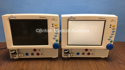 2 x Spacelabs Medical Ultracare SLP 100 Patient Monitors Including ECG, NIBP, SpO2, P1, P2, T1, T2 and D-fend Water Trap Options (1 x Powers Up with Blank Screen, 1 x No Power) *6159789 / 6082560*