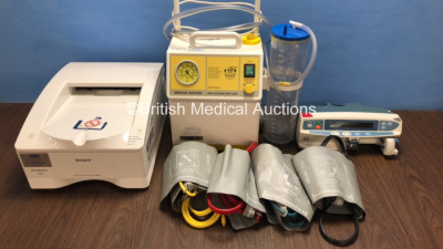 Mixed Lot Including 1 x Carefusion Alaris GS Syringe Pump, 1 x Sony Digital Color Printer UP-DR80MD Printer, 1 x Sam 12 Suction Unit and 4 x Huntleigh Dopplex ABility Duo Sense Cuffs *800107503 / 04061025*