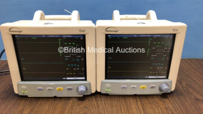 2 x Mindray / Datascope Trio Patient Monitors Including ECG, SpO2, NIBP, IBP1 and T1 Options (Both Power Up) *MC23753-I9 / MC23783-I9*