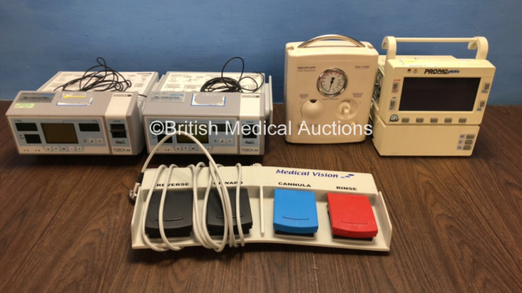 Mixed Lot Including 1 x Welch Allyn Propaq Encore Patient Monitor, 2 x Radiometer Copenhagen Tosca 500 Units, 1 x Fisher & Paykel Neopuff Infant Resuscitator, 1 x Microlab Spirometer in Case and 1 x Steute Medical Vision Footswitch *01065011 / 02011800008