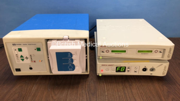 Job Lot Including 1 x Stryker iSwitch Wireless Universal Foot-Control, 1 x Stryker Serfas Energy RF Generator and 1 x Covidien RapidVac Smoke Evacuator (All Power Up)