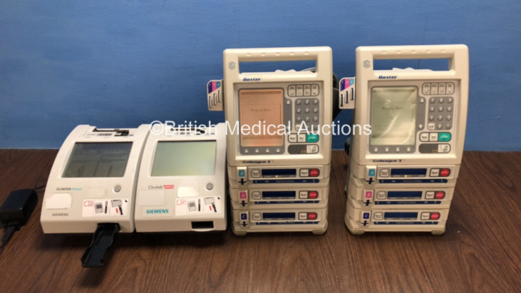 Mixed Lot Including 2 x Baxter Colleague 3 Infusion Pumps and 2 x Siemens Clinitek Status Analysers with 1 x Power Supply (All Power Up)