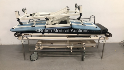 1 x Huntleigh Nesbit Evans Hydraulic Patient Trolley with Mattress and 1 x Hydraulic 3 Way Patient Examination Couch