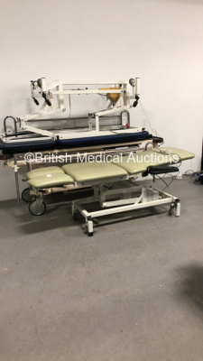 1 x Huntleigh 3-Way Electric Patient Examination Couch with Controller,1 x Huntleigh Akron Electric Patient Examination Couch with Controller and 1 x Huntleigh Nesbit Evans Hydraulic Patient Trolley with Mattress (2 x Power Up) * Asset No 25786 / 25947 *