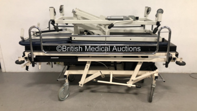 1 x Hoskins Hydraulic Patient Trolley with Mattress and 1 x Huntleigh Akron Hydraulic Patient Examination Couch (Hydraulics Tested Working) * Asset No 19613 / 25948 *