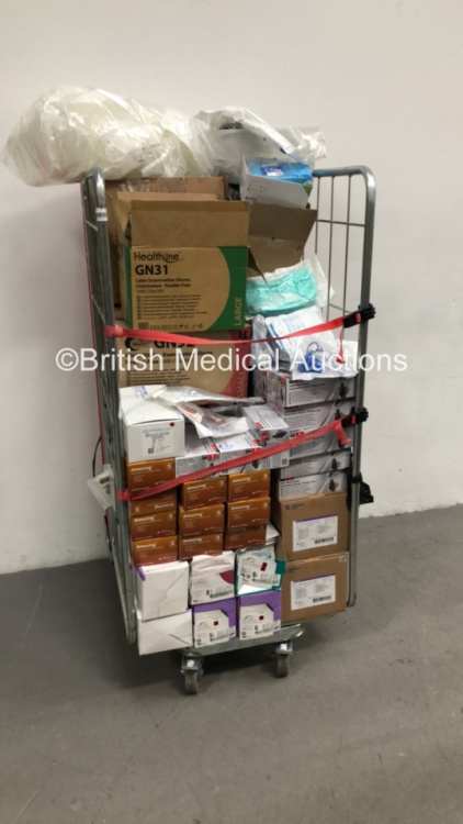 Large Cage of Consumables Including Approx 40 x Boxes of Newton/Aurelia Powder Free Examination Gloves,Carefusion Alaris Products Infusion Sets and Pennine Rectal Tubes (Cage Not Included)