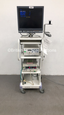 Olympus Compact Stack Trolley Including Olympus OEV181H Monitor,Olympus OTV-SI Digital Processor and Olympus UHI-2 Insufflator (Powers Up)