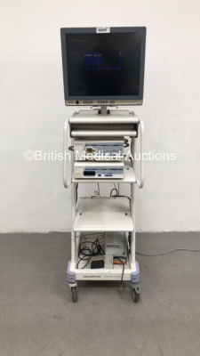 Olympus Compact Stack Trolley Including Olympus OEV191 Monitor,Olympus Visera CLV-S40 Light Source Unit,Olympus Visera OTV-S7 Digital Processor and Olympus MH-317 Footswitch (Powers Up) * SN 7924301 / 7905956 / 7908027 *