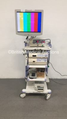 Olympus Stack System Including Sony LCD Monitor,Olympus UHI-3 Insufflator,Olympus Evis Exera II CV-180 Processor,Olympus Evis Exera II CLV-180 Light Source/Processor,Olympus MH-317 Footswitch and Sony Color Video Printer (Powers Up) * Asset No FS 0106259 