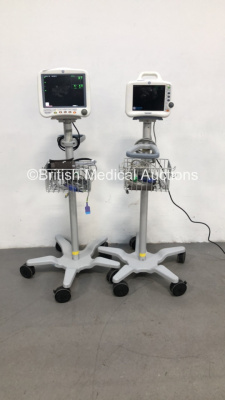 1 x GE Dash 4000 Patient Monitor on Stand with BP1,BP2,SpO2,NBP and ECG Options with 1 x BP Hose,1 x BP Cuff,1 x SpO2 Finger Sensor and 1 x 5-Lead ECG Lead and 1 x GE Dash 3000 Patient Monitor on Stand with SpO2,Temp/CO,NBP and ECG Options on Stand with 1