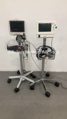 1 x GE Dash 4000 Patient Monitor with Printer,BP1,BP2,SpO2,Temp/CO,NBP and ECG Options,1 x SpO2 Finger Sensor and 1 x BP Hose and Cuff on Stand and 1 x Datex-Ohmeda S/5 Patient Monitor on Stand with P1,P2,NIBP,SpO2,ECG/Resp Options,1 x SpO2 Finger Sensor