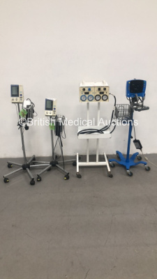 Mixed Lot Including 1 x GE Carescape V100 Patient Monitor on Stand with 1 x BP Hose (Powers Up with EOO Error), 2 x Omron Digital Blood Pressure Meters on Stands and 1 x Anetic Aid MK 3 Tourniquet with Hose * SN SDT10120986SP / AA7293 *