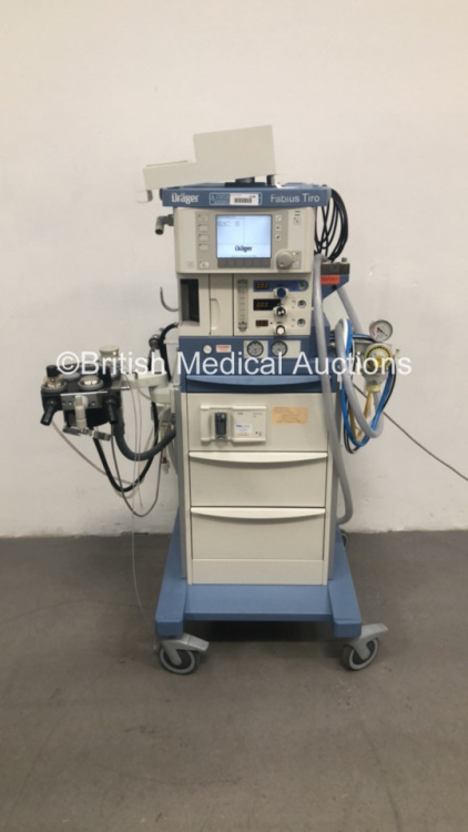 Drager Fabius Tiro Anaesthesia Machine Software Version 3.37b Total Running Hours 15018 - Total Ventilator Hours 163 with Drager Scio Four Oxi Gas Module, Bellows and Hoses (Powers Up) *S/N ASAB-0142** **Mfd 2009**