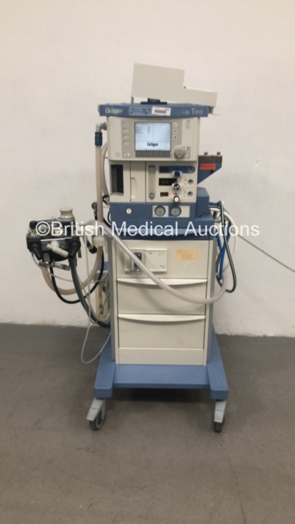 Drager Fabius Tiro Anaesthesia Machine Software Version 3.37b Total Running Hours 49247 - Total Ventilator Hours 526 with Drager Scio Four Oxi Gas Module, Bellows and Hoses (Powers Up) *S/N ASAD - 0013* **Mfd 2009**