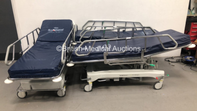 3 x Merivaara Emergo Hydraulic Patient Trolleys with Mattresses (Hydraulics Tested Working)