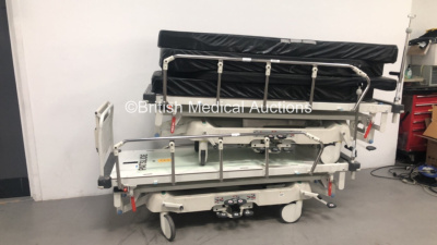 2 x Huntleigh Lifeguard Hydraulic Patient Trolleys with 4 x Mattresses (Hydraulics Tested Working)