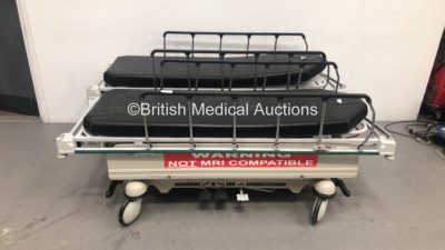 2 x Stryker Transport Hydraulic Patient Trolleys with Mattresses (Hydraulics Tested Working) *C*